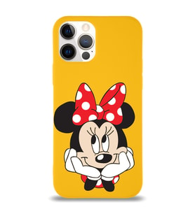 Apple iPhone 12 Pro Max  Lansman Kılıf Minnie Mouse Tasarımlı Altı Kapalı İçi Kadife Kaplı  Kapak (Şeffaf)