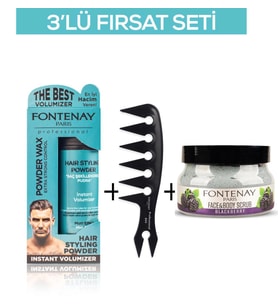 Fontenay Pudra Toz Wax Mavi 20gr + Şekil Tarağı 044 + Face And Body Scrub Böğürtlen 350ml 3'Lü Set