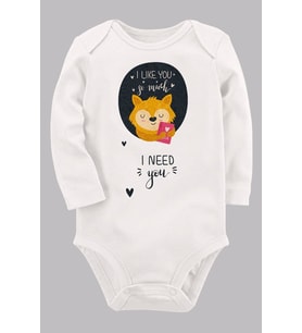 Organik Baskılı Pamuklu Unisex Bebek Body UZUNE186