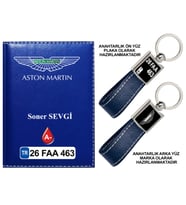 Plakanıza Özel Aston Martin Logolu Lacivert Ruhsat Kabı ve Anahtarlık
