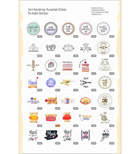 Hand Made El Yapımı Ürün Etiketi 96 Adet 3x3 Sticker Seçenekli