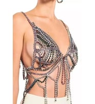 Caş Dekorasyon Gümüş Renk Taşlı Bikini Üstü Bralet Vücut Aksesuarı