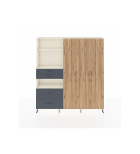 Arges Dolap 12 Raflı 4 Çekmeceli Tek Askılı 220x30x243 Aytaşı-Çam/Antrasit