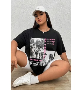 Unisex Be True Of Baskılı Tasarım Tshirt (Siyah)