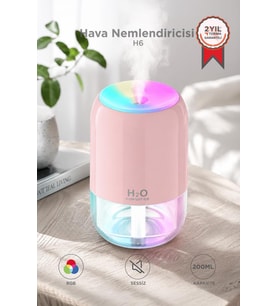 Torima Hava Nemlendirici Buhar Makinesi Ve Aroma Difüzörü 200ml Ultrasonik Renkli H6 Pembe