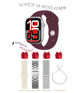 Xiaomi Redmi Note 9 Uyumlu Bordo Akıllı Saat Watch 10 Mini Kordon Hediyeli AMOLED EKRAN 41MM (BORDO-MURDUM)