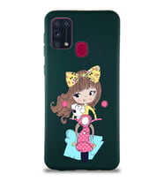 Samsung Galaxy M31 Soft Premier Kapak Vespagirl Tasarımlı Silikon Kılıf - Yeşil (Şeffaf)