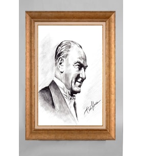 Çerçeveli Paspartulu Atatürk Tablo a397 (Gold)