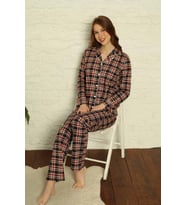 Dreamy Ekoseli Pamuklu Biyeli  Uzun Kollu Gömlek Pijama Takımı (Ekose)