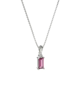 Pembe Taşlı Rodyum Tektaş Baget Gümüş Kolye