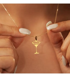 Martini Kokteyl Figürlü Kolye 925K Gümüş (Gold)