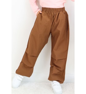 Breeze Kız Çocuk Paraşüt Jogger Paça Pantolon 6-12 Yaş, Koyu Kahve