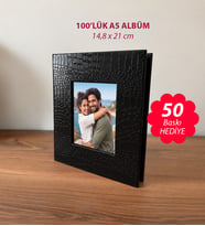 100 Fotoğraf Kapasiteli A5 Albüm + 50 Fotoğraf Baskısı Hediye - Siyah Albüm