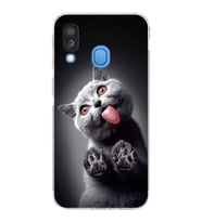 PrintiFy Samsung Galaxy A40 ile Uyumlu Kedi 2 Kamera Korumalı Şeffaf Kılıf