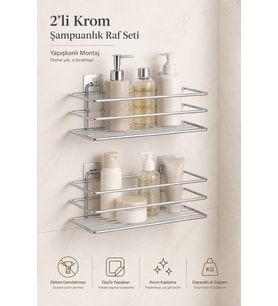 Krom 2’li Tş01 Şampuanlık Raf Seti Yapışkanlı Banyo Rafı Duş Rafı Organizer – 2’li Set (Tş01)