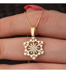 Gümüş Gold Kar Tanesi Kadın Kolye