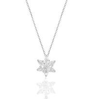 Söğütlü Silver Gümüş rodyumlu taşlı nilüfer lotus çiçeği kolye (Beyaz)