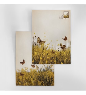 A6 (10,5x14,8 cm) 6’lı Vintage Sarı Çayır ve Kelebek Temalı Scrapbook & Mektup Kağıdı Seti