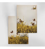 A6 (10,5x14,8 cm) 6’lı Vintage Sarı Çayır ve Kelebek Temalı Scrapbook & Mektup Kağıdı Seti