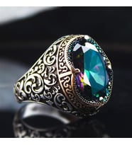 Karışık Renk Mistik Topaz Yanı İşlemeli Özel Seri Erkek Gümüş Yüzük