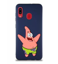 Samsung Galaxy A20 Soft Premier Kapak Patrick Yıldız Tasarımlı Silikon Kılıf - Lacivert (Şeffaf)