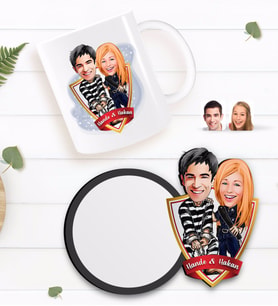 BK Gift Kişiye Özel Sevgililer Karikatürlü Beyaz Kupa ve Ahşap Bardak Altlığı Hediye Seti-7