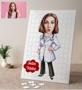 Doktor Kadın Karikatürlü Kişiye Özel Puzzle