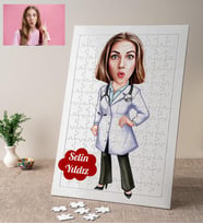 Doktor Kadın Karikatürlü Kişiye Özel Puzzle