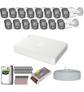 Hıkvısıon Colorvu Gece-Karanlıkta 7/24 Renkli ve Sesli 15 Kameralı Set 1tb 7/24 HDD (Siyah - Beyaz)