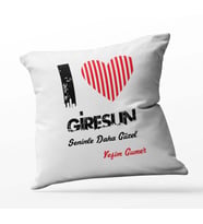 Kişiye Özel Giresun Seninle Daha Güzel Tema Kare Saten Yastık (Beyaz)