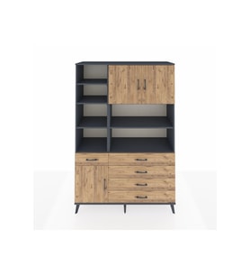 Hyperion Gardrop 9 Raflı 5 Çekmeceli 3 Kapaklı 132x44x195 Antrasit-Çam