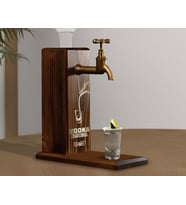 BK Gift Aynalı Altın Kabartma Musluklu Doğal Ceviz Ahşap Vodka Standı, Home Bar, İçecek Dispenseri, Ahşap İçecek Çeşmesi-2