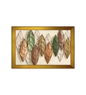 Renkli Yapraklar Soyut Motifli Kanvas Tablo 50 x 70 cm Gold Çerçeve