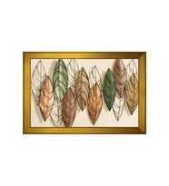 Renkli Yapraklar Soyut Motifli Kanvas Tablo 50 x 70 cm Gold Çerçeve