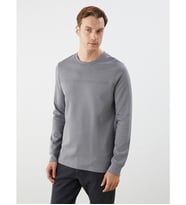 LCWAIKIKI Classic Gri Bisiklet Yaka Baskılı Erkek Sweatshirt