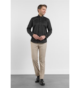 Siyah Ata Yaka Uzun Kol Cepsiz Slim Fit Pamuklu Gömlek 1004255915