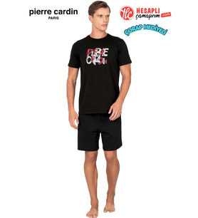 Pierre Cardin Paris Premium Erkek %100 Pamuk Baskılı Yazlık Rahat Kesim Şortlu Pijama Takımı