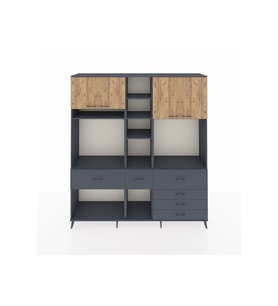 Hyperion Dolap 11 Raflı 6 Çekmeceli 4 Kapaklı 220x44x243 Antrasit-Çam/Antrasit