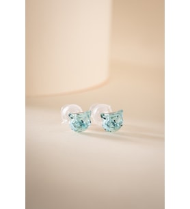 925 Ayar Gümüş Rodyum Kaplama Blue Topaz Taşlı Kedi Model Tektaş Küpe