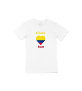 Bogota Kolombiya Bayraklı Kalpli Tişört (Beyaz)