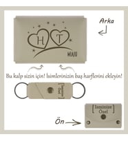 Sütlü Kahve, Eşinize veya Sevgilinize Özel, Kalpli Harf  Ve İsim Yazılı Cüzdan ve Anahtarlık Seti