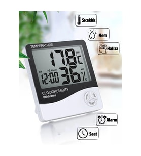 Dijital Oda Termometre Sıcaklık Ve Nem Ölçer Masa Saati Alarm