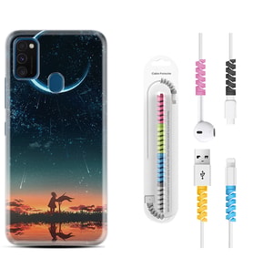Samsung M21 M22 M23 M30 M31S M32 Kılıf Kablo Koruma Spiral Silikon Ay ve Kız 1720
