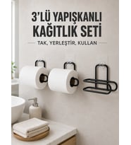 3 Adet Yapışkanlı Rulo Tutucu Siyah Metal Tuvalet Kağıdı Askısı