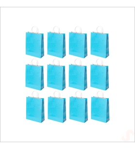 Büküm Saplı Kraft Çanta 22 x 16 x 8 cm, Mavi - 12 Adet (STD)