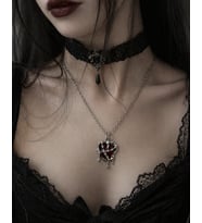 Gotik Kırmızı Kalp Damla Tasarım Unisex Kolye Gümüş Renk Zincir