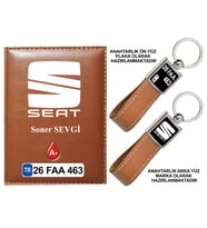 Plakanıza Özel Seat Logolu Taba Ruhsat Kabı ve Anahtarlık