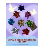 METALİK HEDİYE PAKETİ SÜSÜ, FİYONK,PARLAK, RENKLİ,YAPIŞKANLI,YILDIZ,RAFYA SÜS 6cm 100 ADET