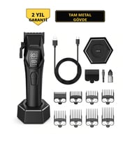 Wablow Saç Kesme Makinesi Şarjlı Tıraş Makinesi, Erkek Bakım Seti - 8000 Rpm Kablosuz Şarj Tabanı Berber Kuaför Tipi, 8 Kılavuz Taraklı, LED Ekran, Type-C (garanti)