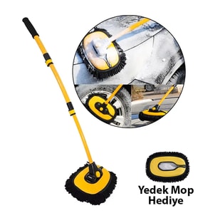 EZERE LS-426 Teleskopik Araç Temizleme Fırçası Oto Yıkama Paspası (Siyah-Sarı)